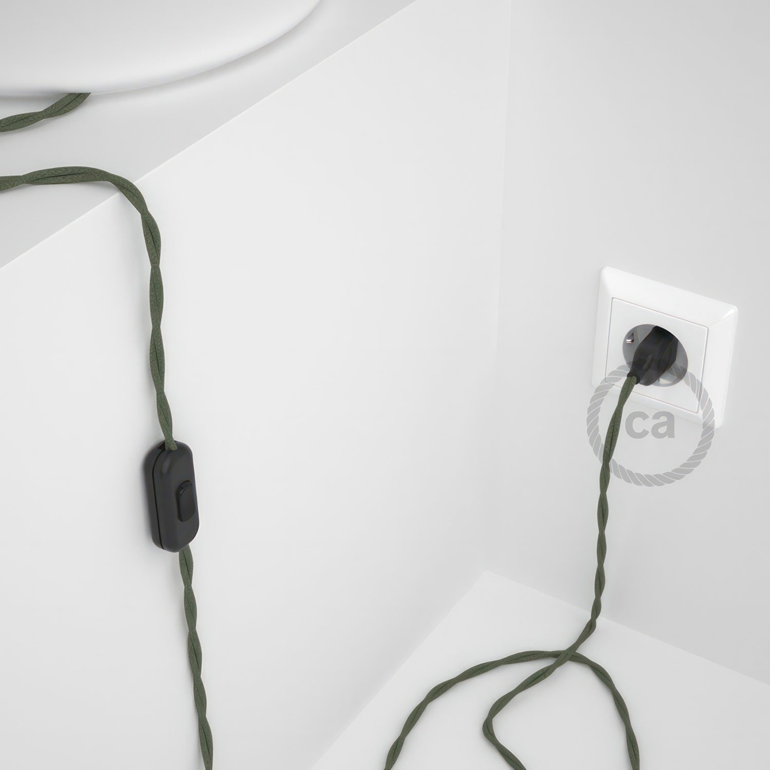 Lamp wiring, TC63 Green Grey Cotton 1,80 m. Choose the colour of the switch and plug.