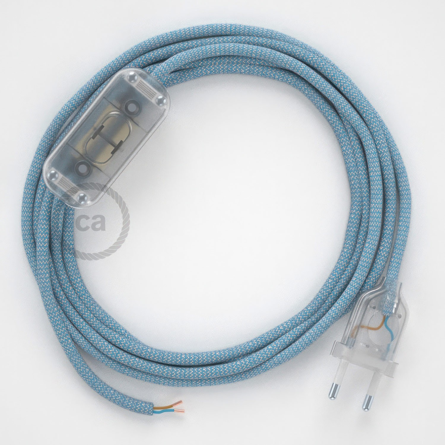 Lamp wiring, RD75 Blue Steward ZigZag Cotton and Natural Linen 1,80 m. Choose the colour of the switch and plug.