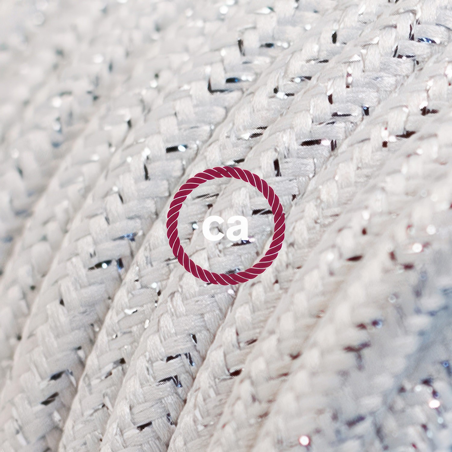 Sparkly White Rayon fabric RL01 2P 10A Extension cable Made in Italy
