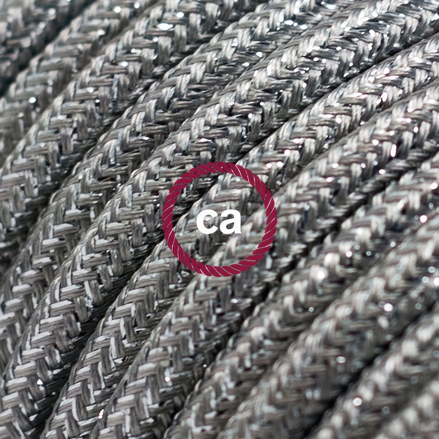 Sparkly Silver Rayon fabric RL02 2P 10A Extension cable Made in Italy