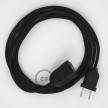 Sparkly Black Rayon fabric RL04 2P 10A Extension cable Made in Italy