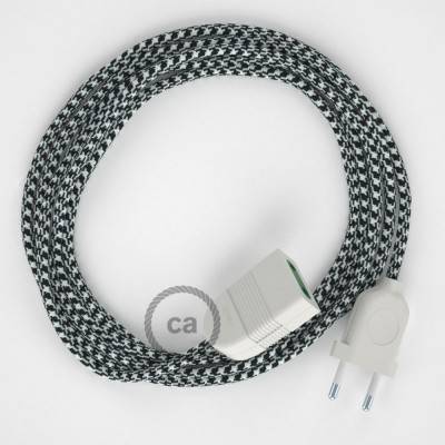 White-Black Two-Tone Rayon fabric RP04 2P 10A Extension cable Made in Italy