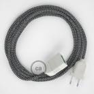 Black ZigZag Rayon fabric RZ04 2P 10A Extension cable Made in Italy