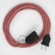 Red ZigZag Rayon fabric RZ09 2P 10A Extension cable Made in Italy
