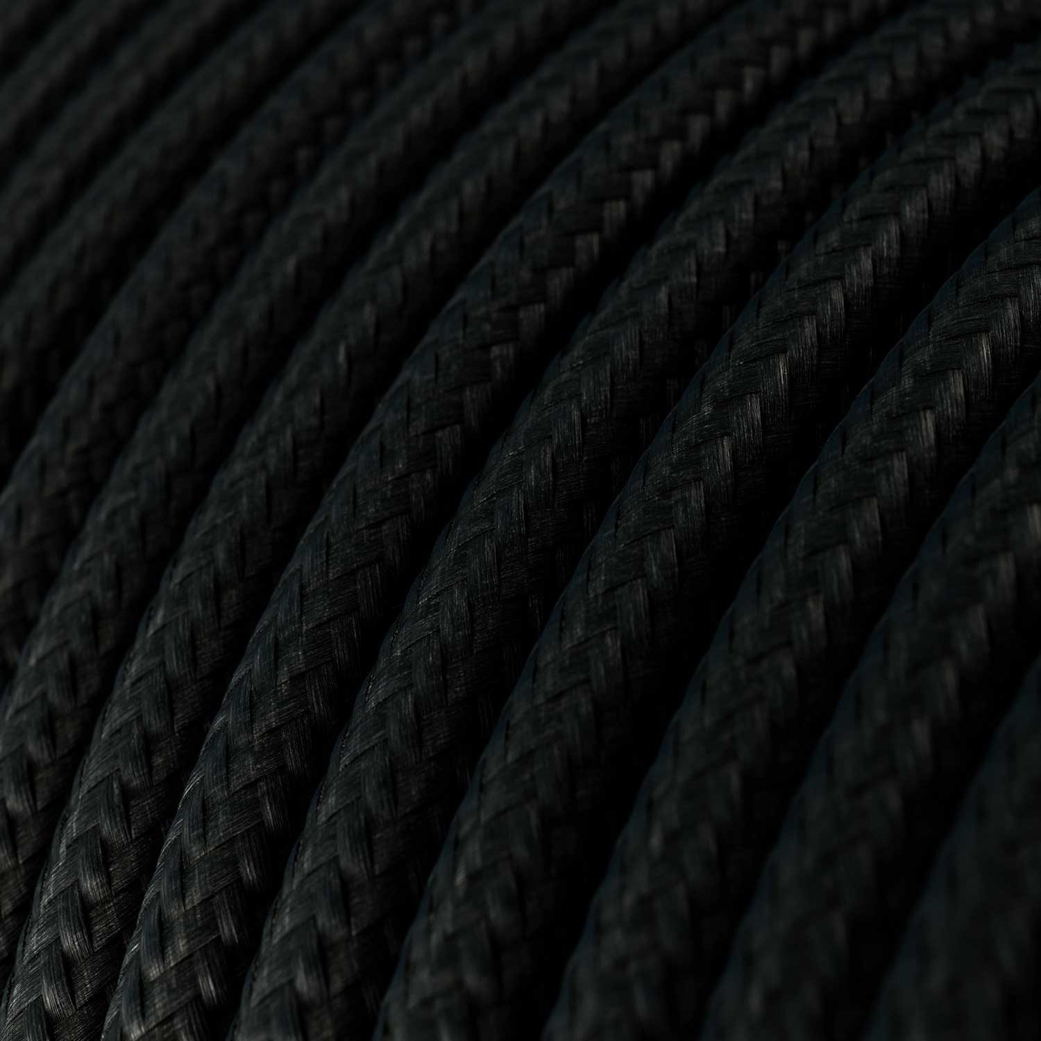 Round Electric Cable covered by Rayon solid color fabric RM04 Black