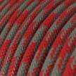 Round Electric Cable covered in Cotton - Bicoloured Fire Red and Grey RP28