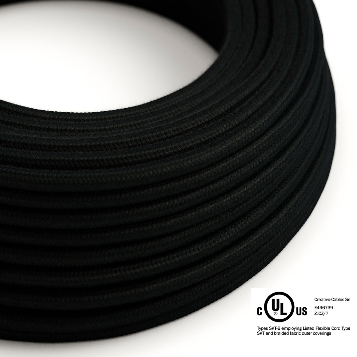 Round Electric Cable 150 ft (45,72 m) coil RC04 Black Cotton - UL listed