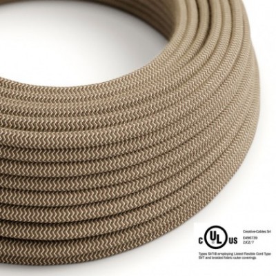 Round Electric Cable 150 ft (45,72 m) coil RD73 ZigZag Bark Cotton and Natural Linen - UL listed