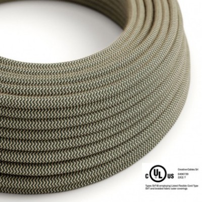 Round Electric Cable 150 ft (45,72 m) coil RD74 ZigZag Anthracite Cotton and Natural Linen - UL listed