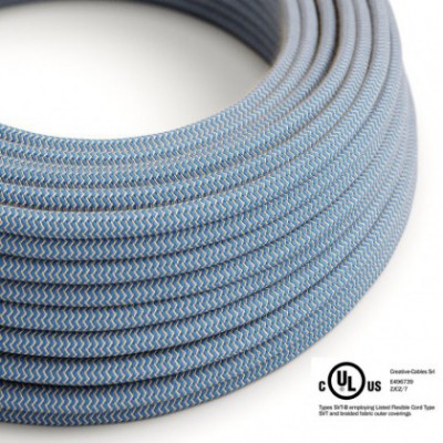 Round Electric Cable 150 ft (45,72 m) coil RD75 ZigZag Steward Blue Cotton and Natural Linen - UL listed