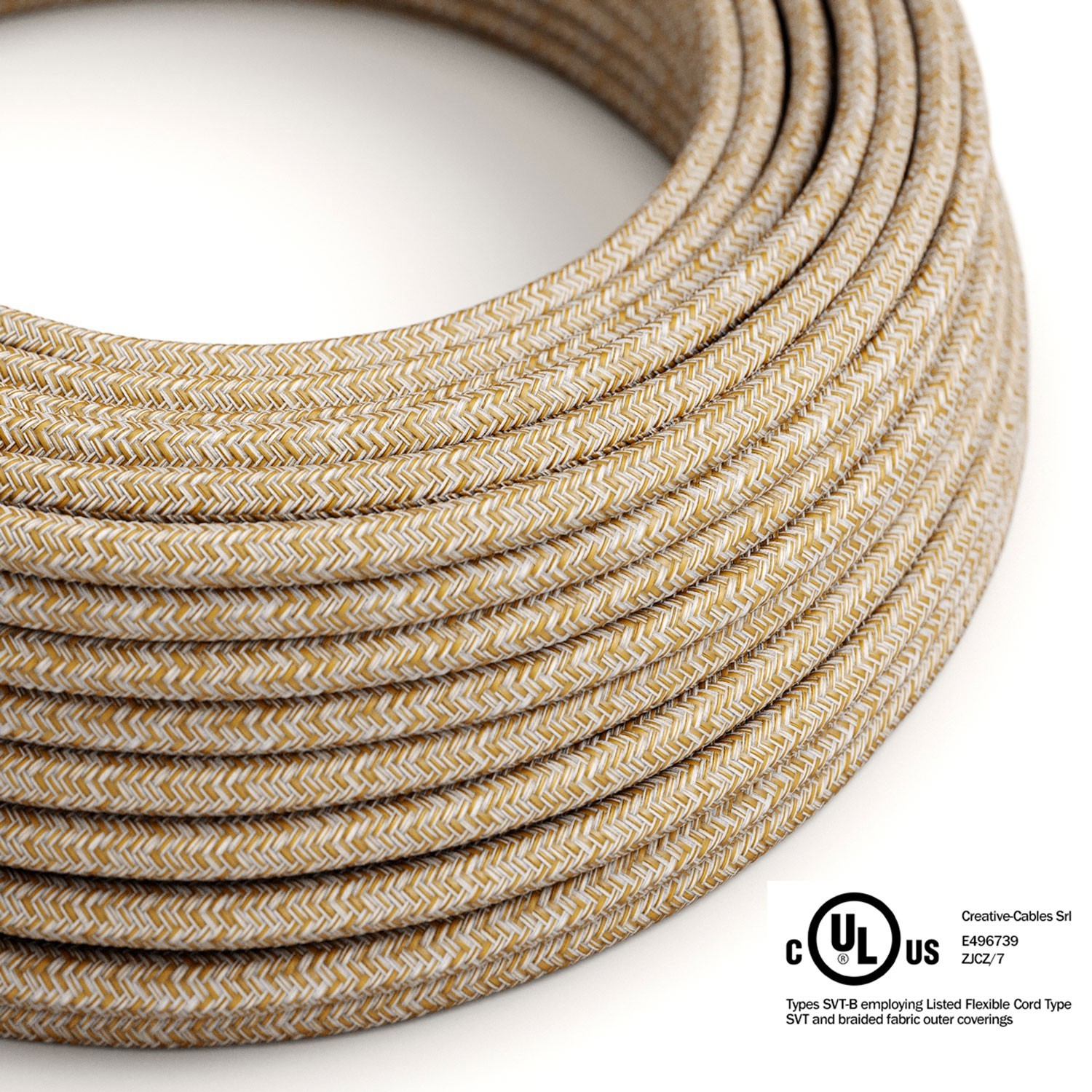 Round Electric Cable 150 ft (45,72 m) coil RS82 Glittering Russet Cotton and Natural Linen - UL listed