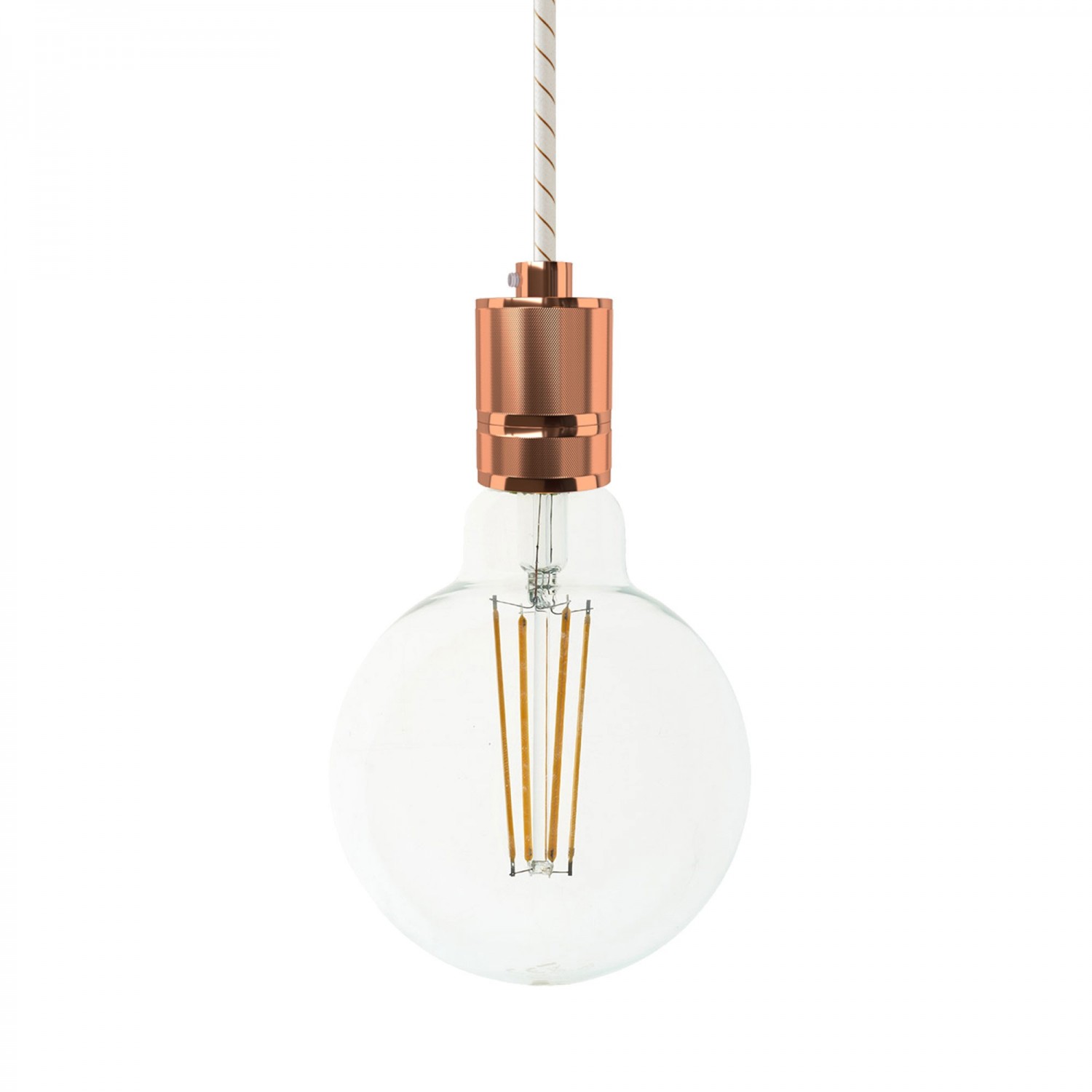 Pendant lamp with textile cable and milled aluminium lamp holder - Made in Italy