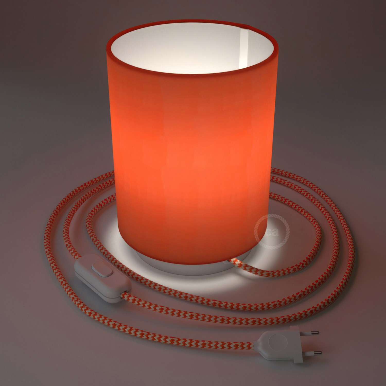 Posaluce in metal with Lobster Cinette Cilindro lampshade, complete with fabric cable, switch and 2-pin plug