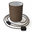 Posaluce in metal with Brown Camelot Cilindro lampshade, complete with fabric cable, switch and UK plug