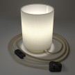 Posaluce in metal with White Lawn Cilindro lampshade, complete with fabric cable, switch and UK plug
