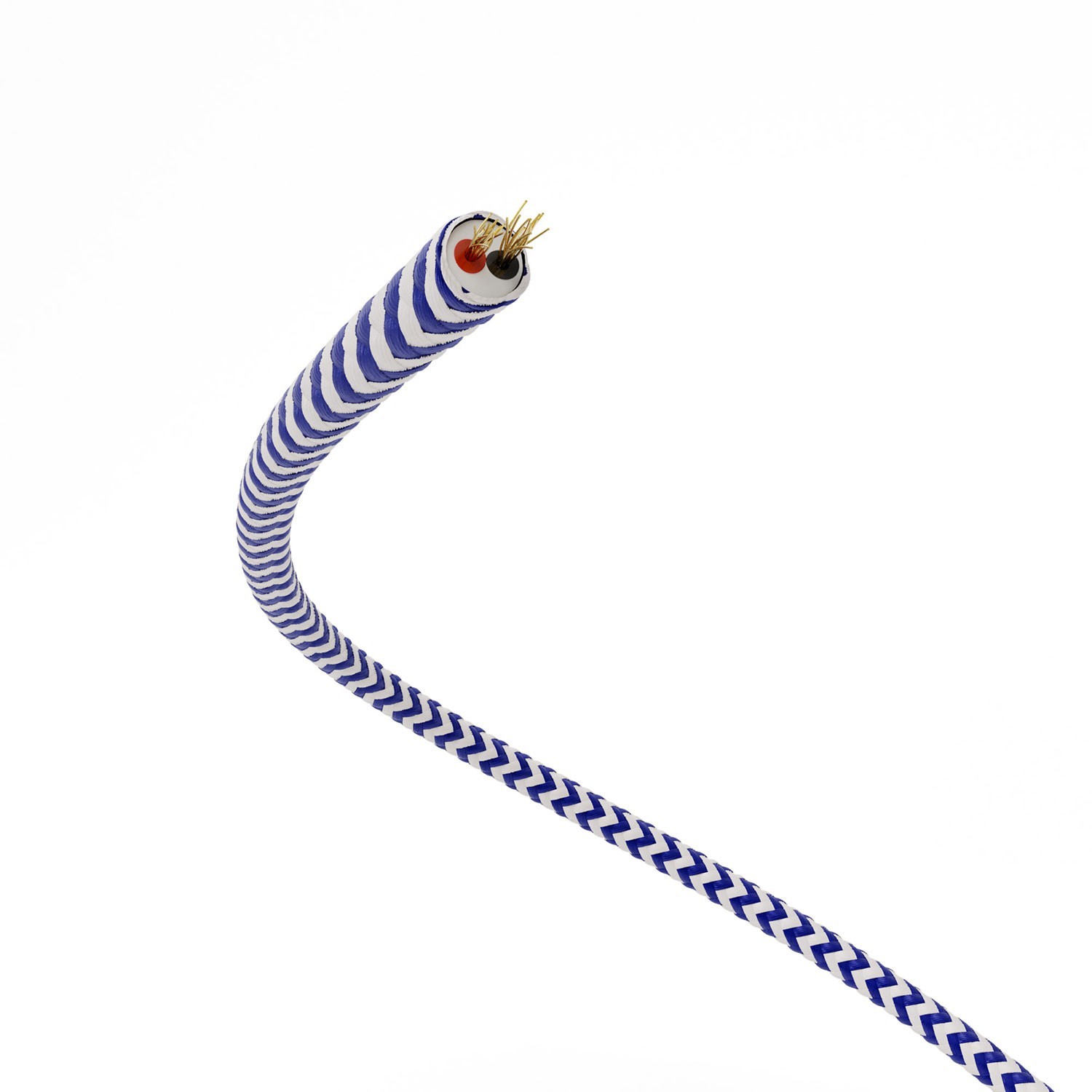 Extra Low Voltage power cable coated in silk effect fabric ZigZag White and Blue RZ12 - 50 m