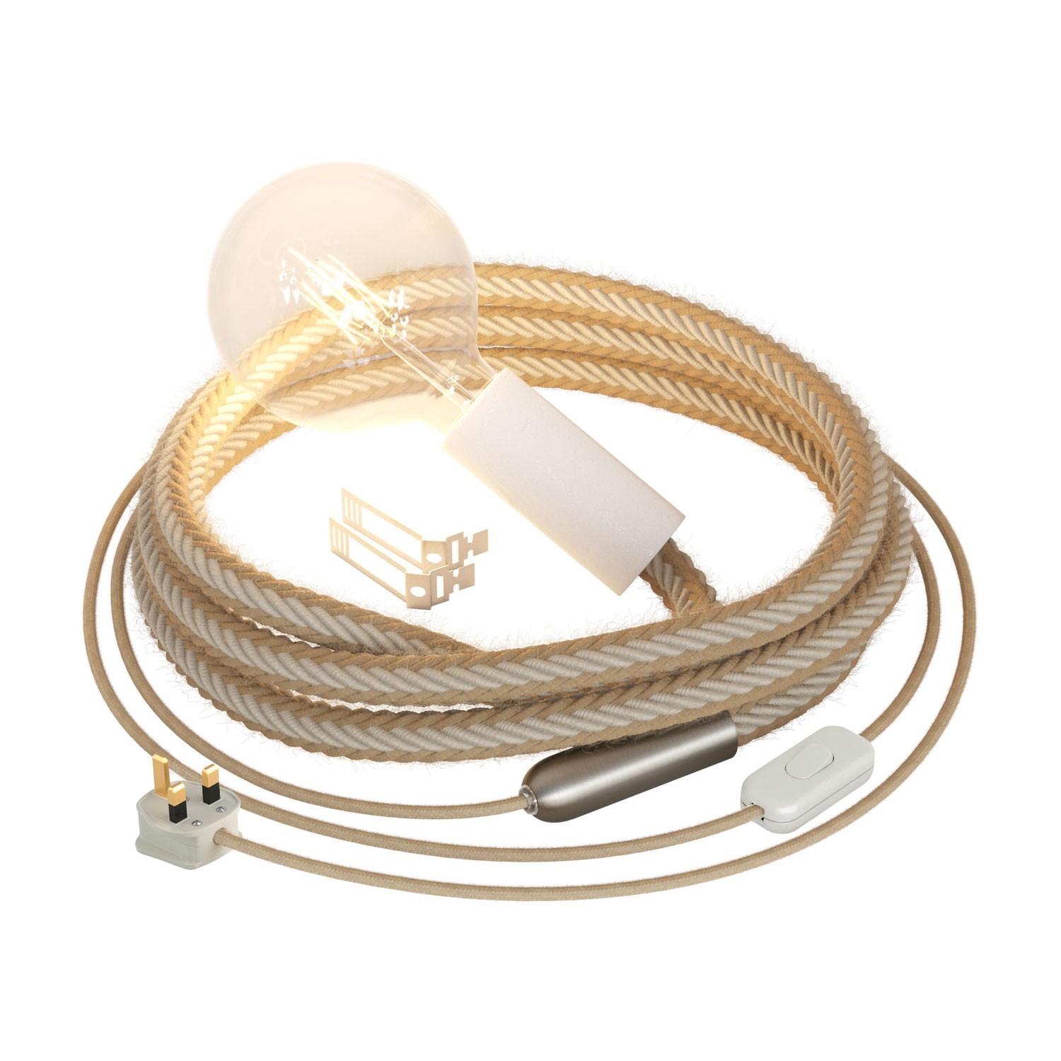 SnakeBis Cord - Plug-in lamp with jute twisted cable and UK plug