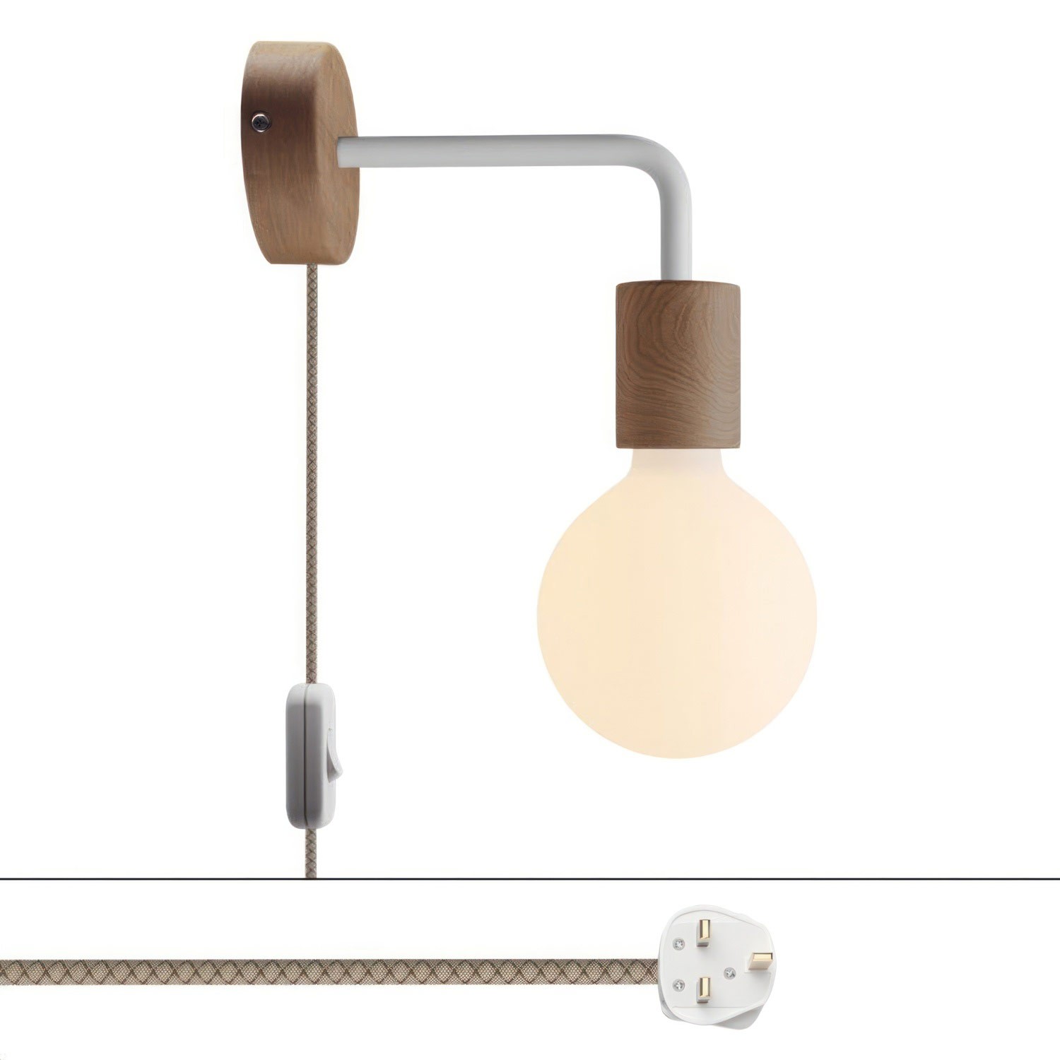 Spostaluce wooden Lamp with curved extension and UK plug