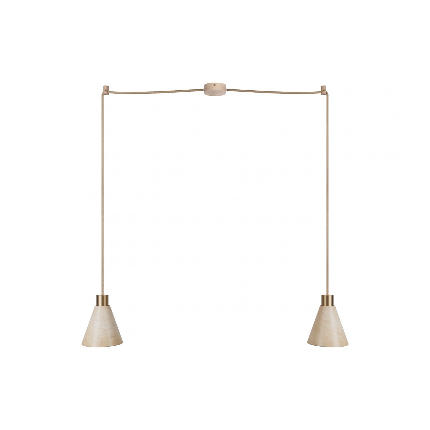 2-drop pendant lamp with wooden conical lampshades