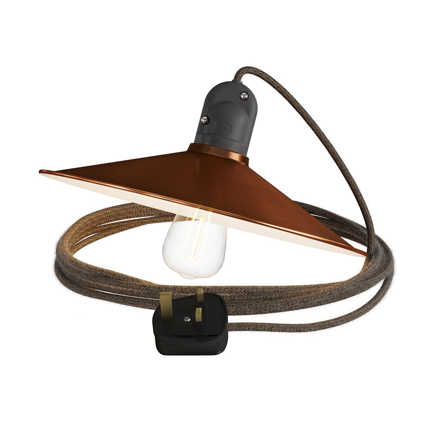 Eiva Snake with Swing shade, portable outdoor lamp, 5 m textile cable, UK plug and IP65 waterproof lamp holder