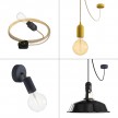 Pro Eiva System outdoor kit: Eiva Snake, suspension Eiva Pastel, Fermaluce wall light and pendant Eiva with Harbour lampshade
